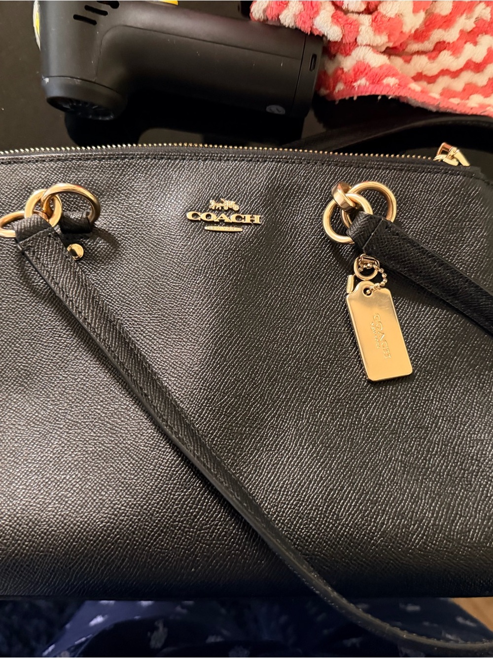 Coach Black Saffiano Leather Satchel with Gold Hardware